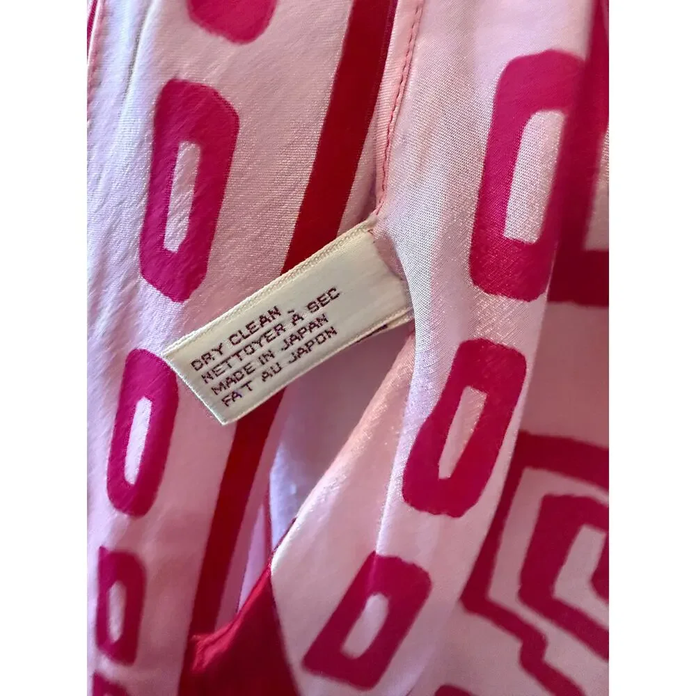 Vintage Anne Klein Silk Chiffon Skinny Neck Scarf Pink Abstract Print